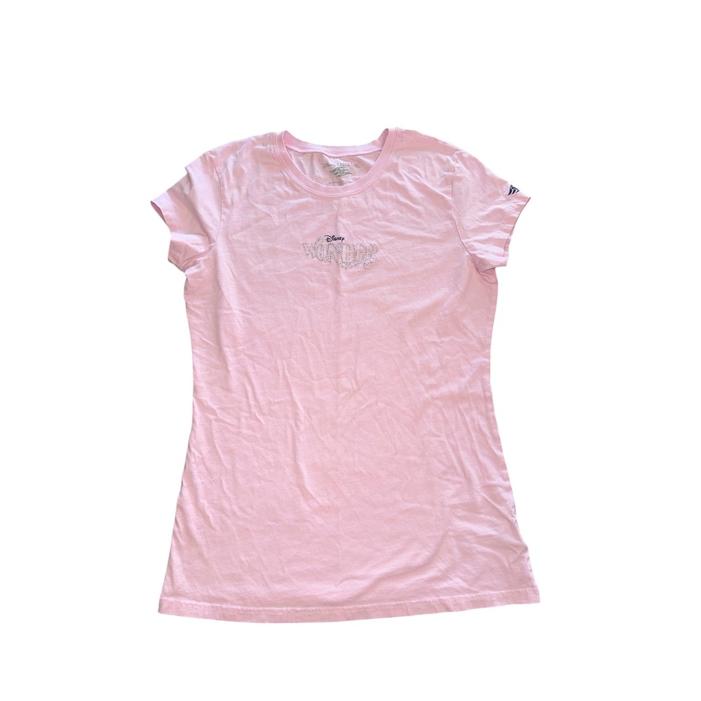 Disney Cruise Line Wonder Pink Rhinestone Graphic T-Shirt Womens Large L Cotton